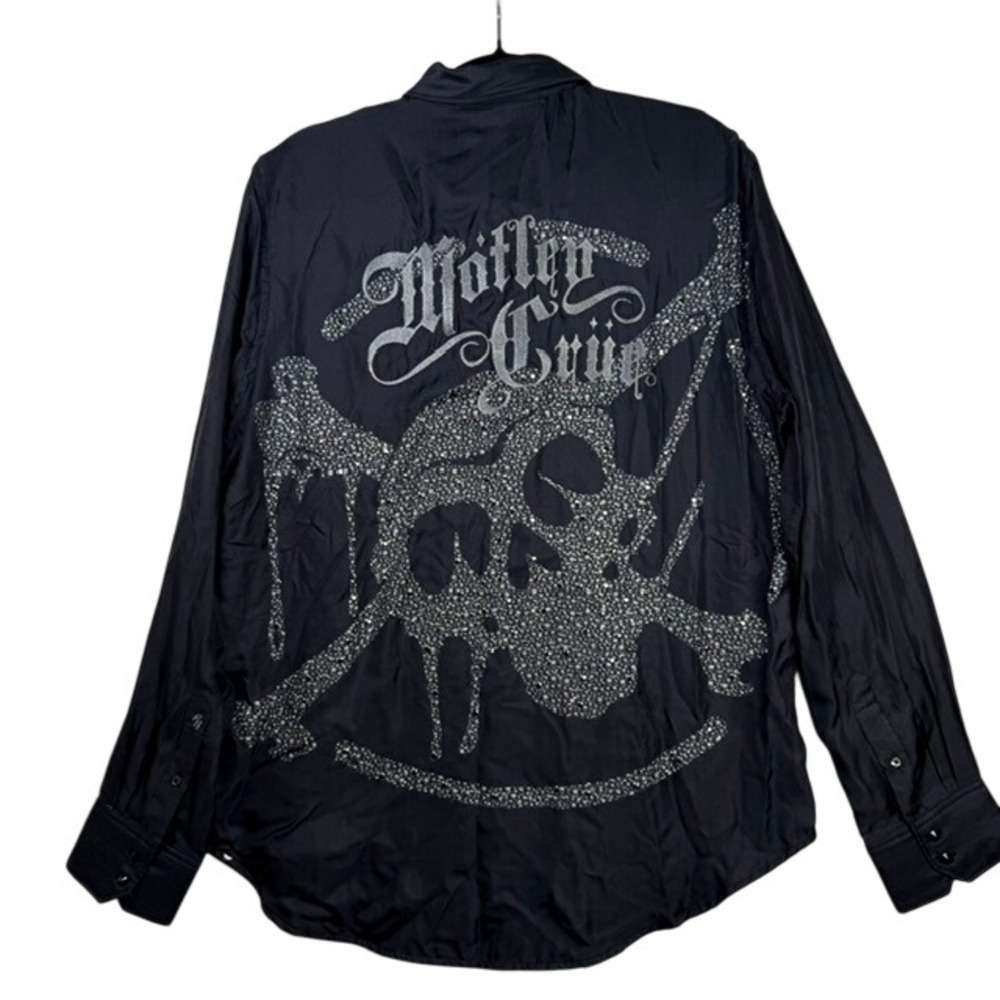 NWT Robert Graham X Motley Crue Merry Go Round Button Shirt Studded Silk Blck XL